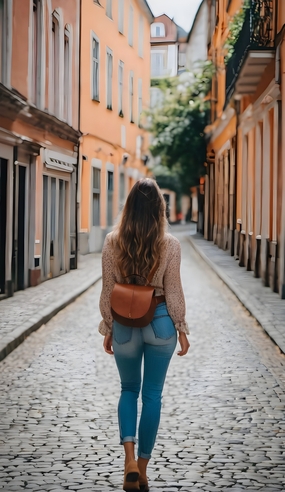 欧美时尚街拍紧身牛仔裤美女背影图片